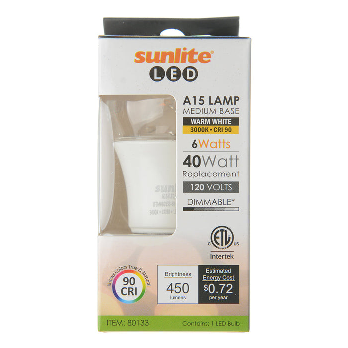 Sunlite LED A15 Bulb 6W 500Lm 3000K 120V E26 Base (80133-SU)