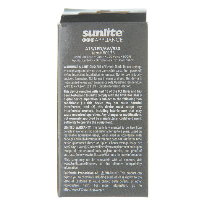Sunlite LED A15 Bulb 6W 500Lm 3000K 120V E26 Base (80133-SU)