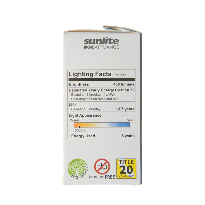Sunlite A15/LED/6W/930 6W A15 LED Bulb E12 Base Clear Dimmable 90 CRI 3000K 450Lm (80135-SU)