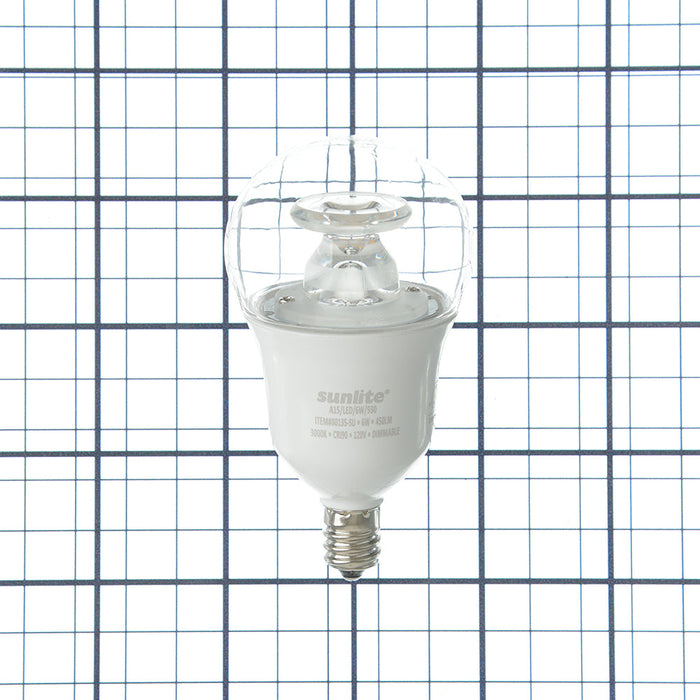 Sunlite A15/LED/6W/930 6W A15 LED Bulb E12 Base Clear Dimmable 90 CRI 3000K 450Lm (80135-SU)