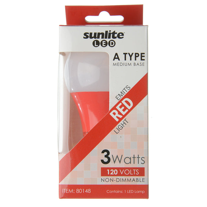 Sunlite A19/3W/R/LED Red LED 120V 3W 100Lm A19 Medium E26 Non-Dimmable (80148-SU)