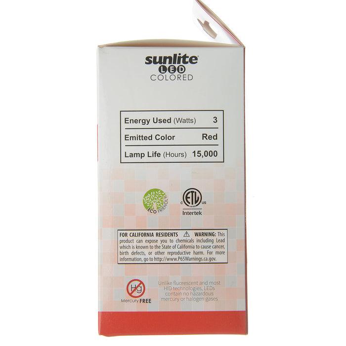Sunlite A19/3W/R/LED Red LED 120V 3W 100Lm A19 Medium E26 Non-Dimmable (80148-SU)