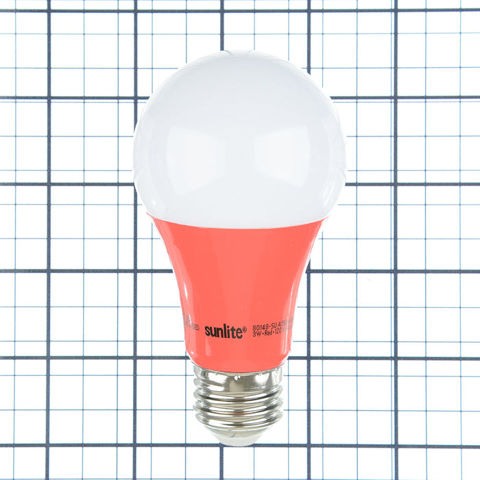 Sunlite A19/3W/R/LED Red LED 120V 3W 100Lm A19 Medium E26 Non-Dimmable (80148-SU)