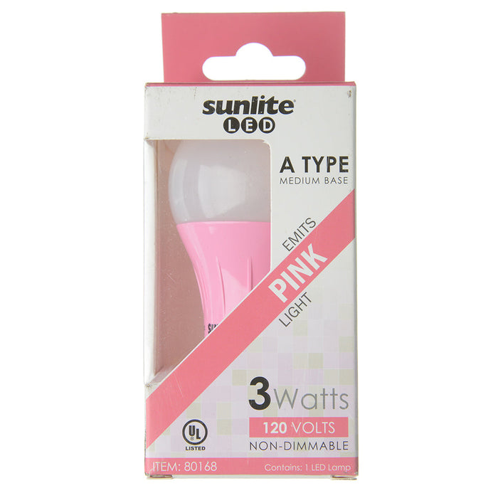 Sunlite A19/3W/P/LED Pink LED 120V 3W 140Lm A19 Medium E26 Non-Dimmable (80168-SU)