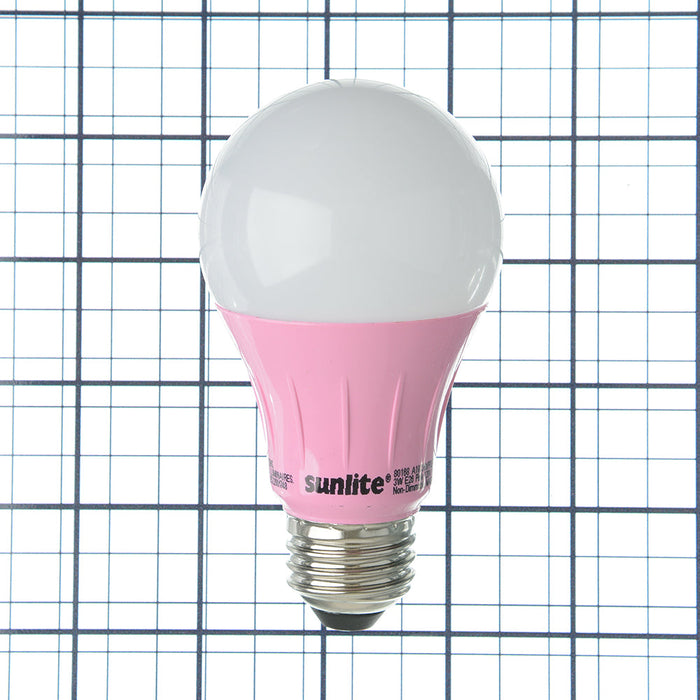 Sunlite A19/3W/P/LED Pink LED 120V 3W 140Lm A19 Medium E26 Non-Dimmable (80168-SU)