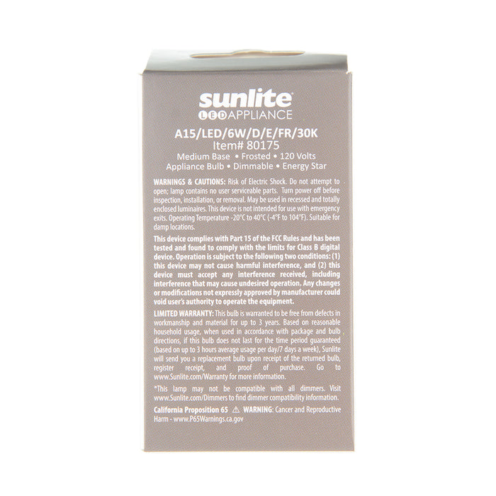 Sunlite A15/LED/5.5W/D/E/FR/30K LED A15 Light Bulb 5.5W 40W Equivalent Medium Base E26 450Lm Dimmable White Finish ETL Listed 2700K - Warm White 1 Pack (80175-SU)