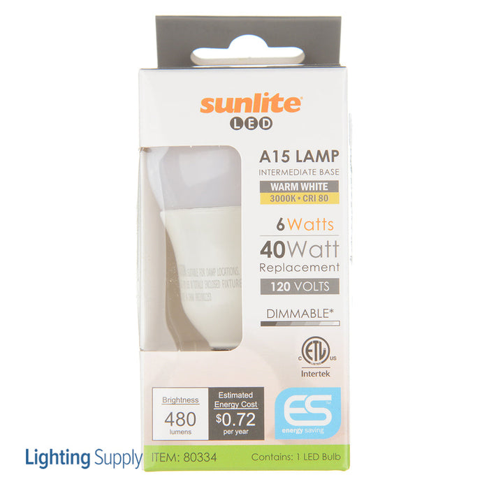 Sunlite LED A15 Bulb 6W 480Lm 3000K 120V E17 Base (80334-SU)