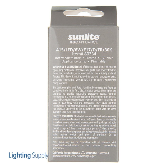 Sunlite LED A15 Bulb 6W 480Lm 3000K 120V E17 Base (80334-SU)