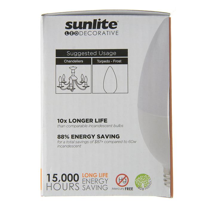 Sunlite CTF/LED/7W/927/6PK 7W LED Decorative Bulb E12 Base Frosted Dimmable Energy Star 90 CRI 2700K 500Lm (80406-SU)