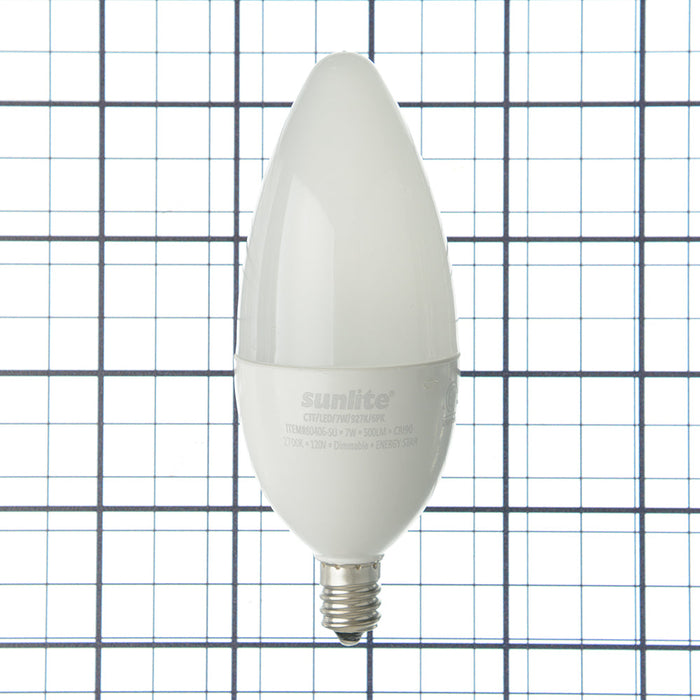 Sunlite CTF/LED/7W/927/6PK 7W LED Decorative Bulb E12 Base Frosted Dimmable Energy Star 90 CRI 2700K 500Lm (80406-SU)