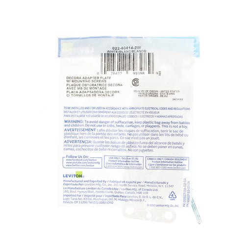 Leviton White Decora Blank Adapter Plastic (80414-2W)