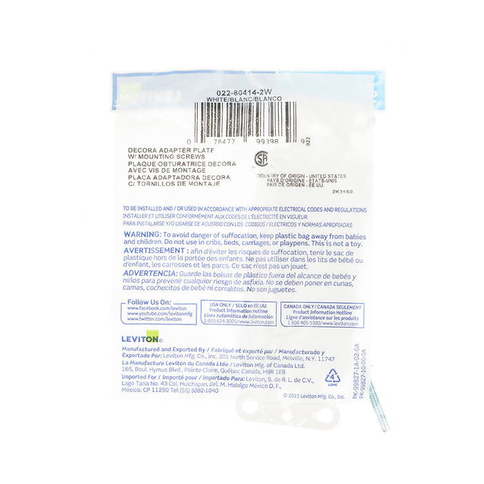 Leviton White Decora Blank Adapter Plastic (80414-2W)