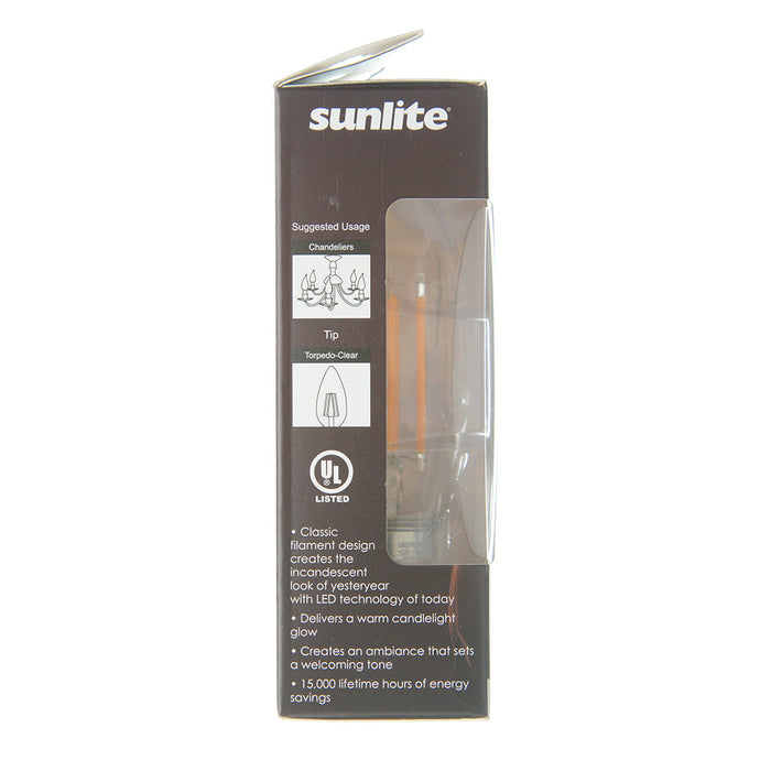 Sunlite CTC/LED/FS/4W/18K 4W LED Filament Style Candelabra Clear Chandelier Bulb 400Lm 80 CRI 1800K 120V Dimmable (80452-SU)