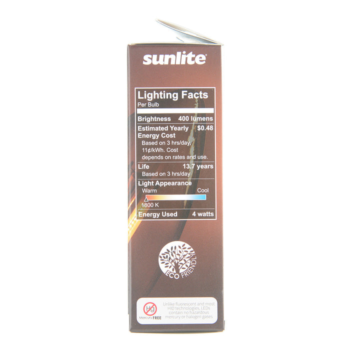 Sunlite CTC/LED/FS/4W/18K 4W LED Filament Style Candelabra Clear Chandelier Bulb 400Lm 80 CRI 1800K 120V Dimmable (80452-SU)