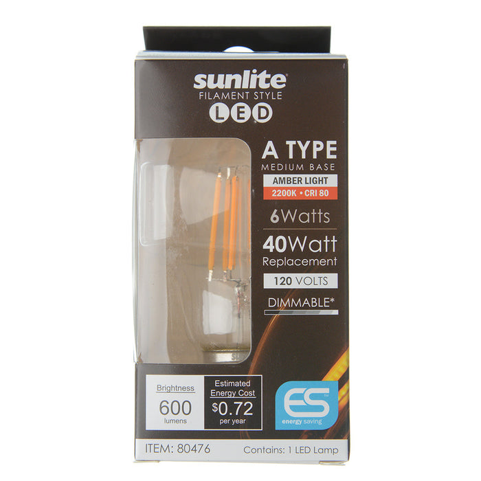 Sunlite A19/LED/FS/6W/22K 6W LED A19 Bulb 600Lm Amber 2000K Medium E26 Base (80476-SU)