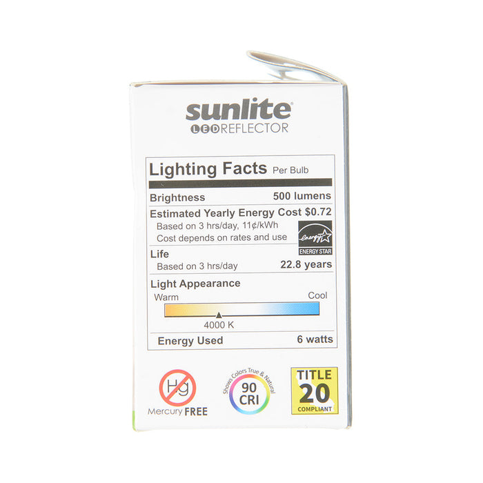 Sunlite PAR16/LED/6W/940 6W LED PAR16 Bulb Dimmable 120V E26 Base 90 CRI 4000K 500Lm (80547-SU)