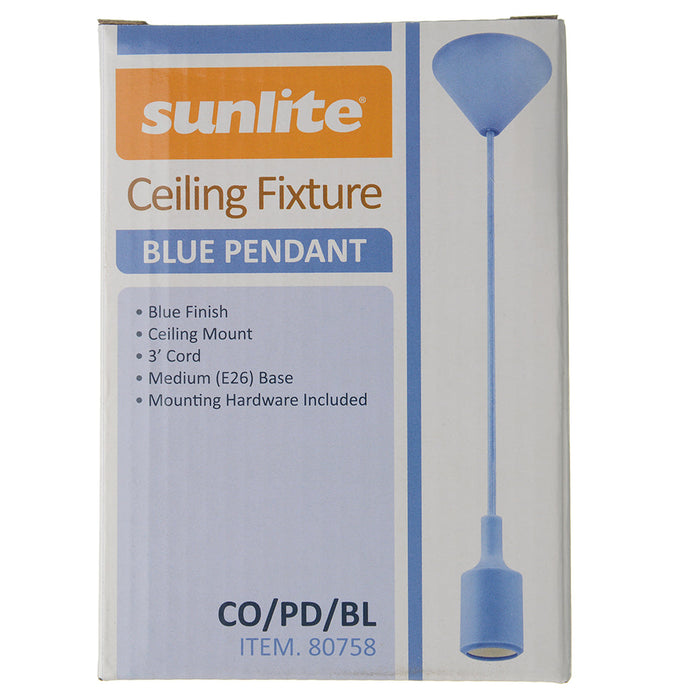 Sunlite CO/PD/BL 4 Foot Blue Ceiling Mount Lamp Holder Pendant Medium E26 Base 120V Non-Dimmable (80758-SU)
