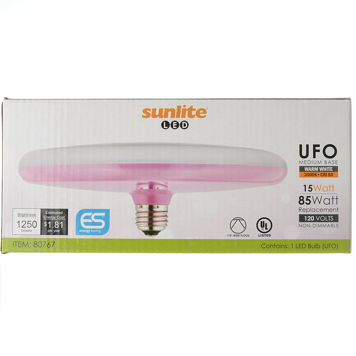 Sunlite UFO/LED/15W/30K/PINK LED 3000K 120V 15W 1250Lm Medium E26 Base Non-Dimmable (80767-SU)