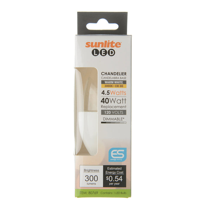 Sunlite CTC/LED/4.5W/30K 5W LED B11 Bulb 300Lm Warm White 3000K Candelabra E12 Base (80769-SU)