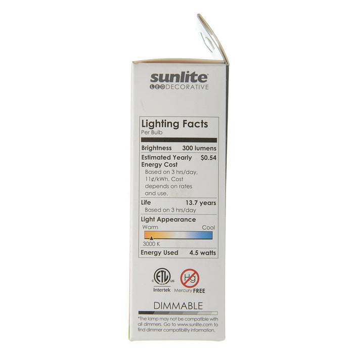 Sunlite CTC/LED/4.5W/30K 5W LED B11 Bulb 300Lm Warm White 3000K Candelabra E12 Base (80769-SU)