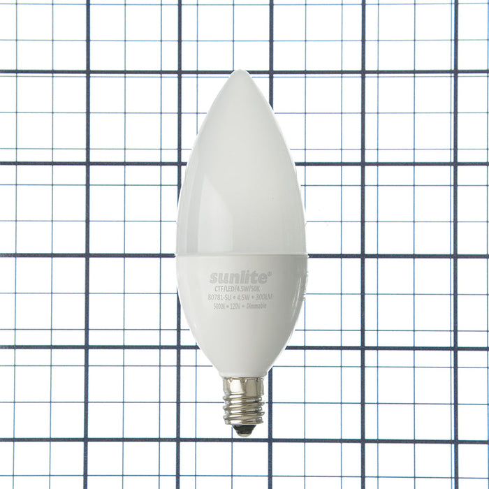 Sunlite CTF/LED/4.5W/50K 5W LED B11 Bulb 300Lm Super White 5000K Candelabra E12 Base (80781-SU)
