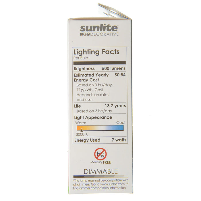 Sunlite CTF/LED/7W/30K 7W LED B11 Bulb 500Lm Warm White 3000K Candelabra E12 Base (80786-SU)