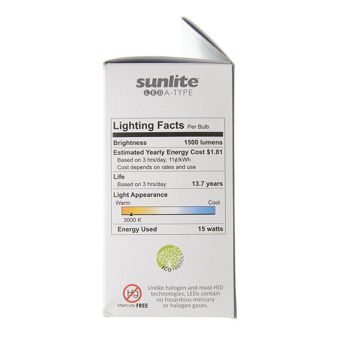 Sunlite A19/LED/14W/30K/3PK LED 3000K 120V 14W 1500Lm A19 Medium E26 Non-Dimmable Sold as 3-Pack (80937-SU)