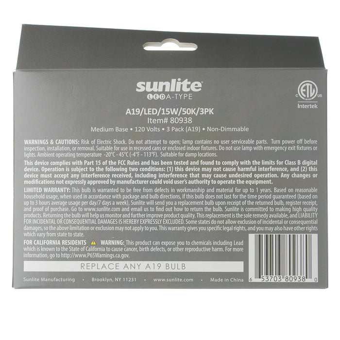 Sunlite A19/LED/14W/50K Omnidirectional 100W Equivalent 5000K (80938-SU)