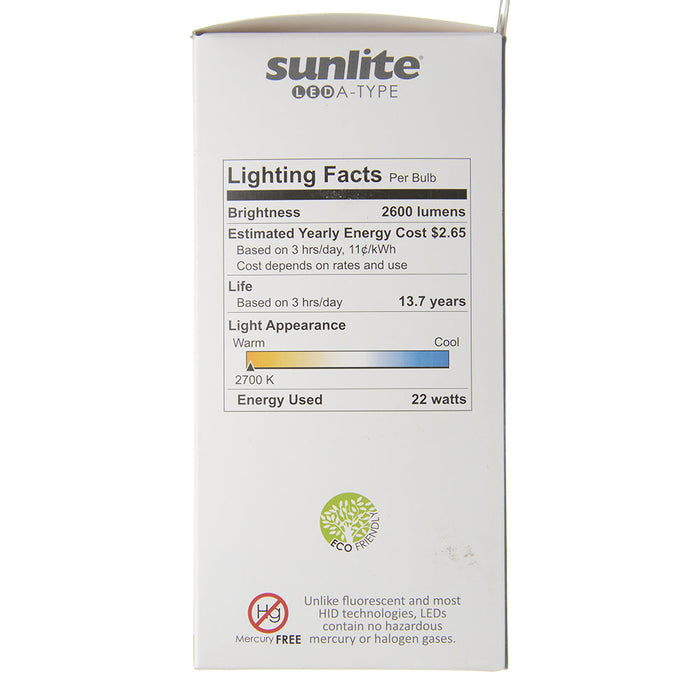 Sunlite A21/LED/18W/27K 18W LED A21 Household Bulb 2700K Soft White 2600Lm 120V 80 CRI Dimmable E26 Base (80995-SU)