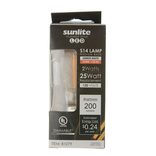 Sunlite S14/LED/FS/2W/22K 2W LED S14 Bulb Amber 2200K Medium E26 Base (81079-SU)