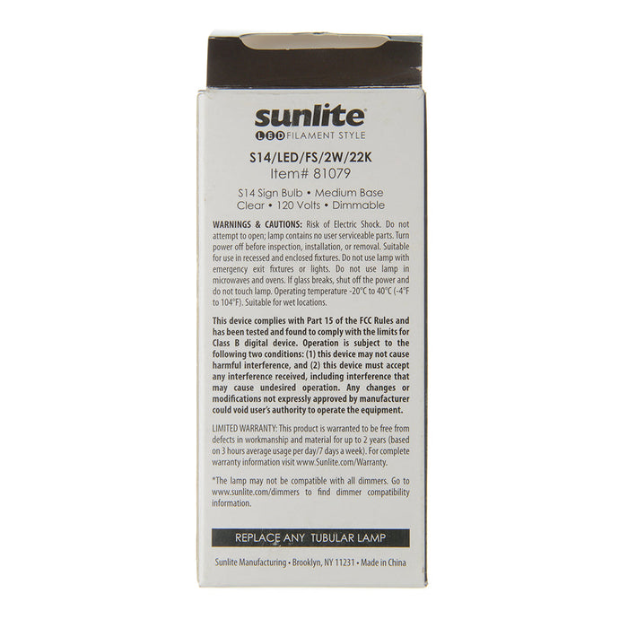 Sunlite S14/LED/FS/2W/22K 2W LED S14 Bulb Amber 2200K Medium E26 Base (81079-SU)