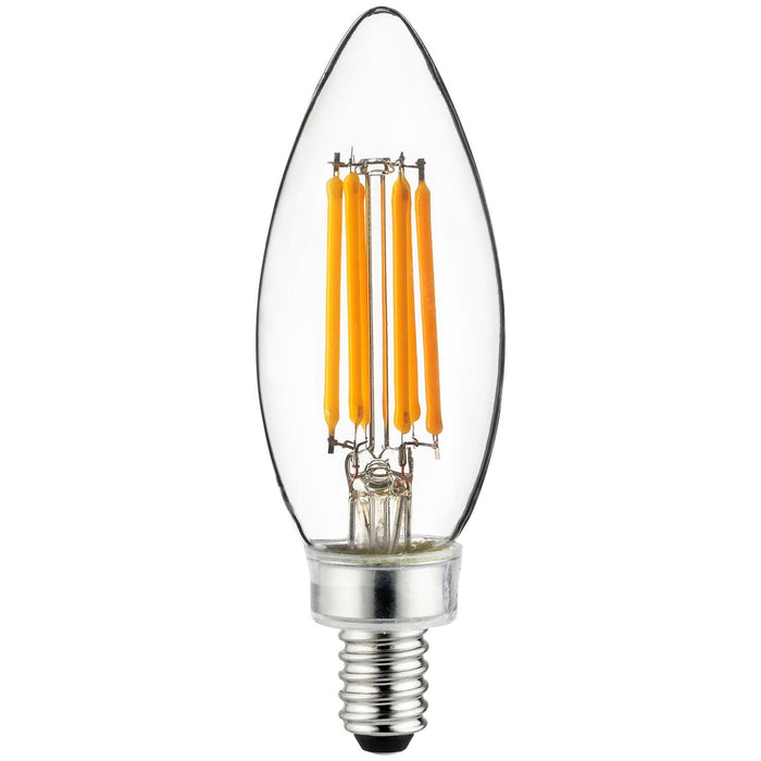Sunlite 5W CTC/LED/FS/5W/E12/D/CL/30K LED Filament B11 Torpedo Tip Chandelier Clear 120V 3000K 600Lm 80 CRI Dimmable Bulb (81102-SU)