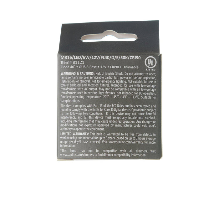 Sunlite MR16/LED/7W/12V/FL35/D/E/50K/CRI90 LED 7W 500Lm 5000K 90 CRI Series Bulb (81121-SU)