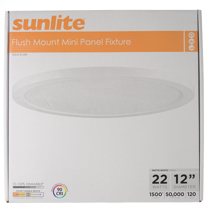 Sunlite LFX/MP/12R/22W/CRI90/5SCT/WH Round White Mini Panel 12 Inch 22W Dimmable 90 CRI CCT Selectable 2700K/3000K/3500K/4000K/5000K 1500Lm White (81289-SU)