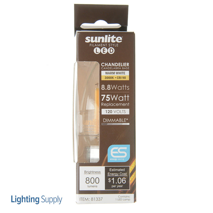 Sunlite CTC/LED/FS/8.8W/E12/CL/30K 8.8W LED B11 Bulb 800Lm Warm White 3000K Candelabra E12 Base (81337-SU)