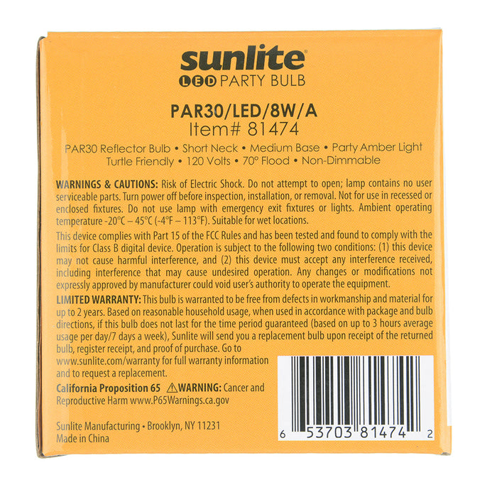 Sunlite LED PAR30 Bulb 8W 1800K 120V E26 Base (81474-SU)
