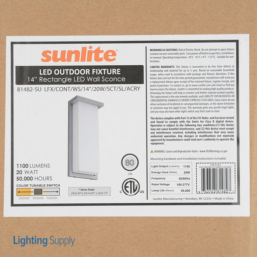 Sunlite LFX/CONT/WS/14&quot;/20W/SCT/SL/ACRY LED 20W 14 Inch Wall Sconce Fixture 1100Lm CCT Selectable 3000K/4000K/5000K (81482-SU)