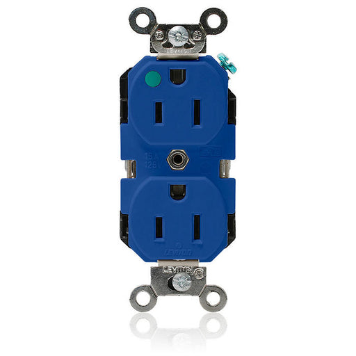 Leviton Duplex Receptacle Outlet Extra Heavy-Duty Hospital Grade Smooth Face 15 Amp 125V Back Or Side Wire NEMA 5-15R 2-Pole 3-Wire Blue (8200-BU)