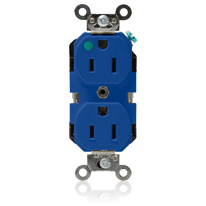 Leviton Duplex Receptacle Outlet Extra Heavy-Duty Hospital Grade Smooth Face 15 Amp 125V Back Or Side Wire NEMA 5-15R 2-Pole 3-Wire Blue (8200-BU)