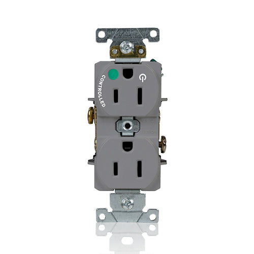 Leviton 15A 125V Duplex Receptacle/Outlet Hospital Grade Single Marked Controlled NEMA 5-15R 2-Pole 3-Wire Self-Grounding Gray (8200-H1G)