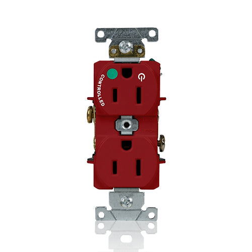 Leviton 15A 125V Duplex Receptacle/Outlet Hospital Grade Single Marked Controlled NEMA 5-15R 2-Pole 3-Wire Self-Grounding Red (8200-H1R)