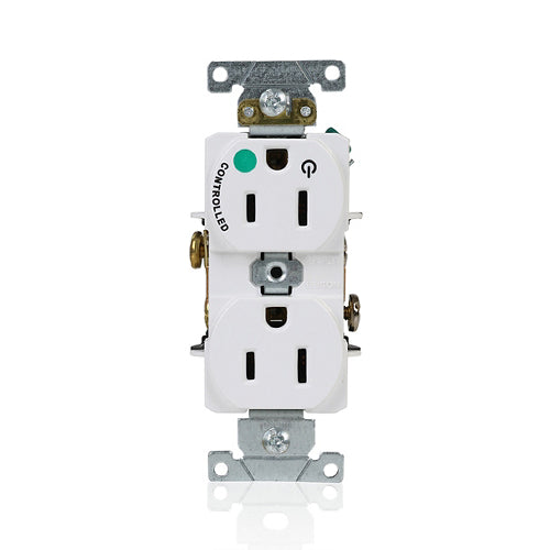 Leviton 15A 125V Duplex Receptacle/Outlet Hospital Grade Single Marked Controlled NEMA 5-15R 2-Pole 3-Wire Self-Grounding White (8200-H1W)