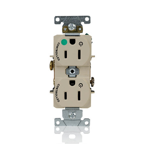Leviton 15A 125V Duplex Receptacle/Outlet Hospital Grade Dual Marked Controlled NEMA 5-15R 2-Pole 3-Wire Self-Grounding Ivory (8200-H2I)