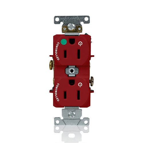 Leviton 15A 125V Duplex Receptacle/Outlet Hospital Grade Dual Marked Controlled NEMA 5-15R 2-Pole 3-Wire Self-Grounding Red (8200-H2R)