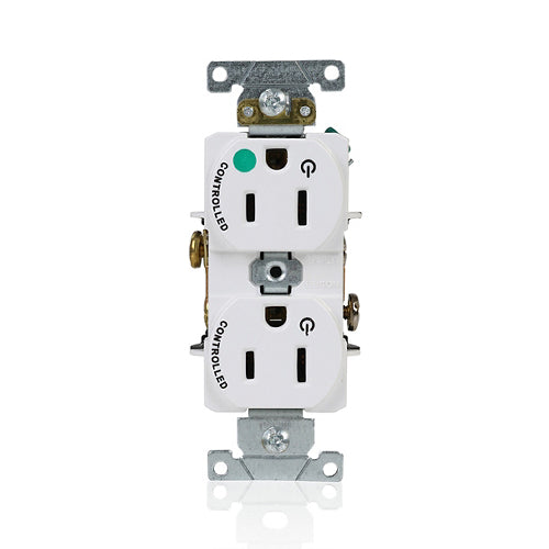 Leviton 15A 125V Duplex Receptacle/Outlet Hospital Grade Dual Marked Controlled NEMA 5-15R 2-Pole 3-Wire Self-Grounding White (8200-H2W)