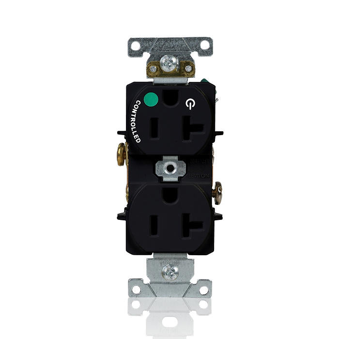 Leviton 20A 125V Duplex Receptacle/Outlet Hospital Grade Single Marked Controlled NEMA 5-20R 2-Pole 3-Wire Self-Grounding Black (8300-H1E)