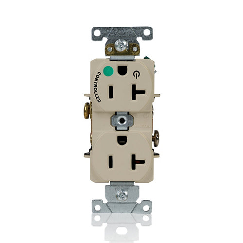 Leviton 20A 125V Duplex Receptacle/Outlet Hospital Grade Single Marked Controlled NEMA 5-20R 2-Pole 3-Wire Self-Grounding Ivory (8300-H1I)