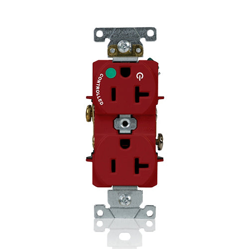 Leviton 20A 125V Duplex Receptacle/Outlet Hospital Grade Single Marked Controlled NEMA 5-20R 2-Pole 3-Wire Self-Grounding Red (8300-H1R)