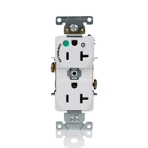 Leviton 20A 125V Duplex Receptacle/Outlet Hospital Grade Single Marked Controlled NEMA 5-20R 2-Pole 3-Wire Self-Grounding White (8300-H1W)