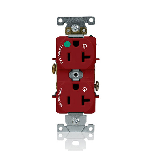 Leviton 20A 125V Duplex Receptacle/Outlet Hospital Grade Dual Marked Controlled NEMA 5-20R 2-Pole 3-Wire Self-Grounding Red (8300-H2R)